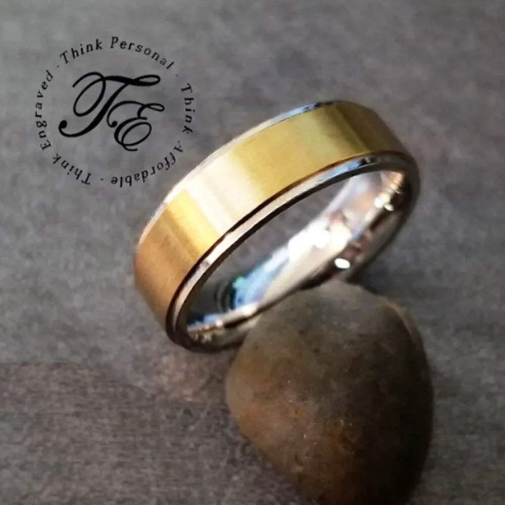 Gold and Silver Men's Fidget Spinner Wedding Ring Band - Anxiety Ring